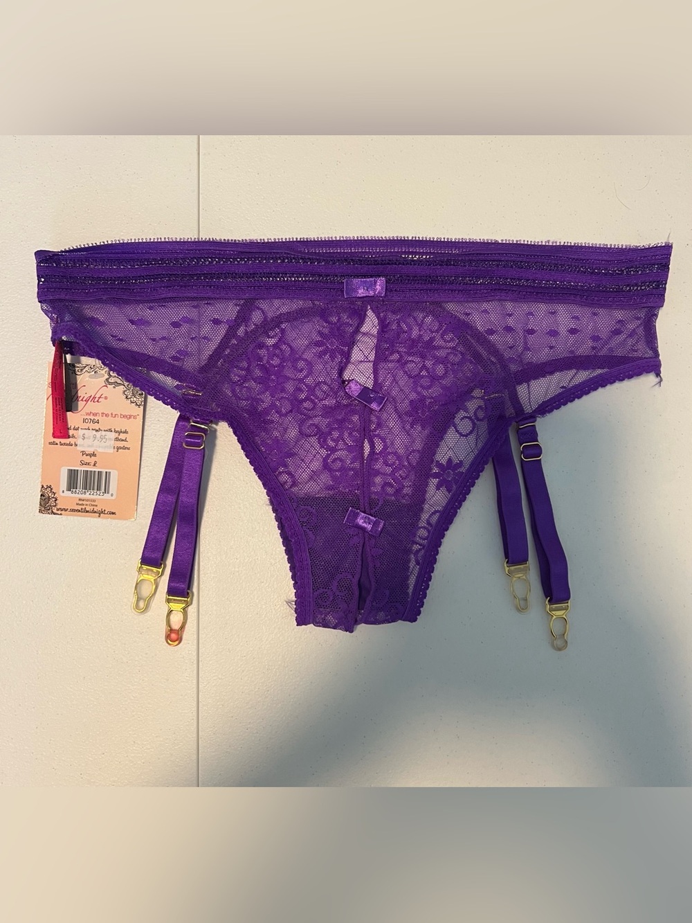 Purple Lace Garter Briefs with Adjustable Straps